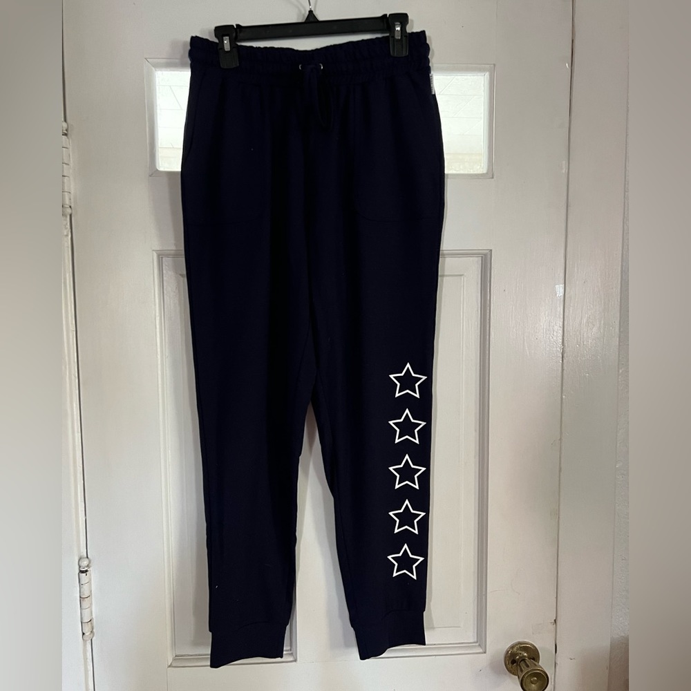 Rae Dunn Navy Blue Jogger with Star detail on leg‎ size Large